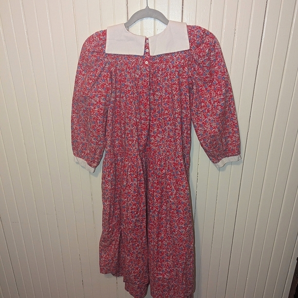 Vintage Mousefeathers Red Floral Print Long Sleeve Collared Girls' Dress Size 14 - Picture 5 of 8